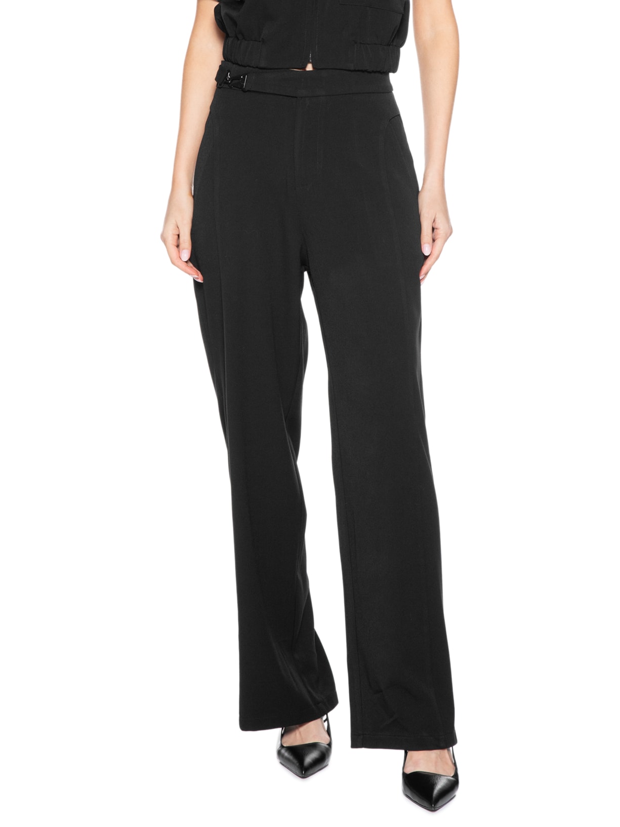 Calça Feminina Pantalona com Recorte e cinto - Preto by '2ESSENTIAL