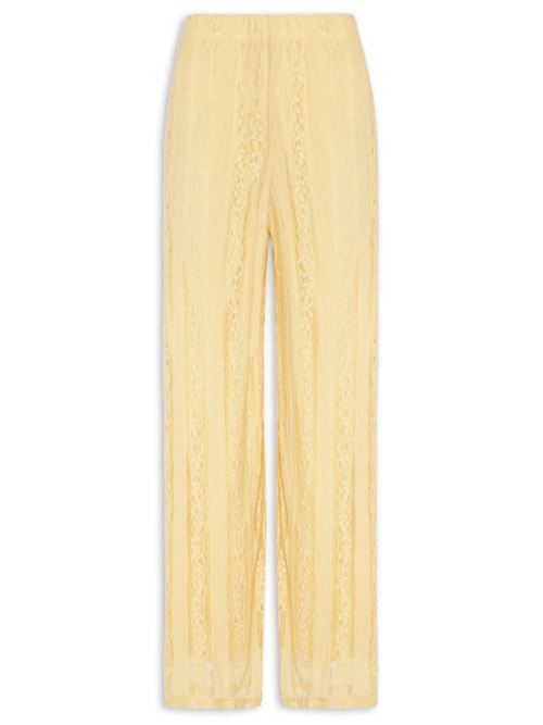 Calça Feminina Pantalona com Renda - Amarelo