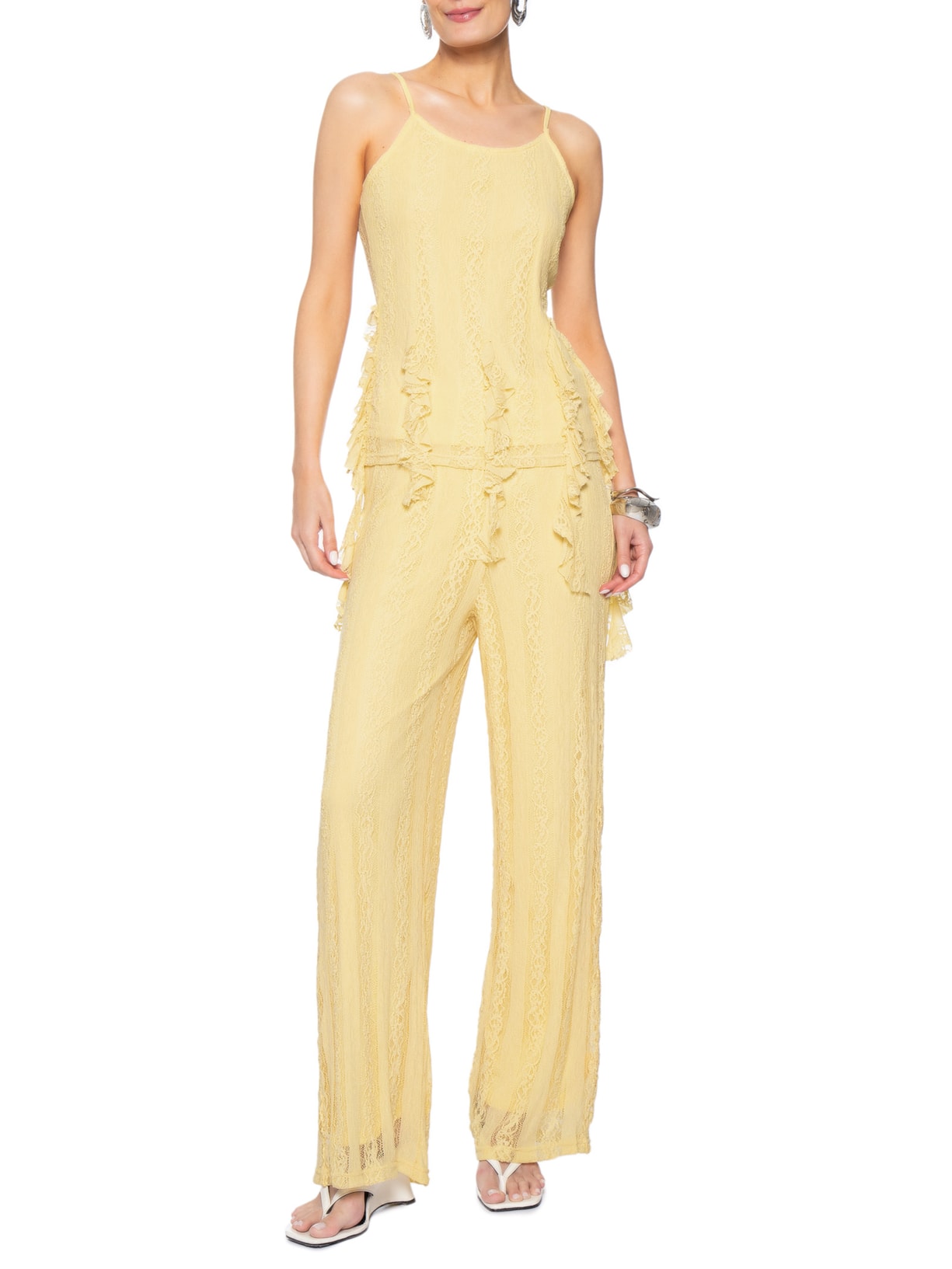 Calça Feminina Pantalona com Renda Amarelo Market 33