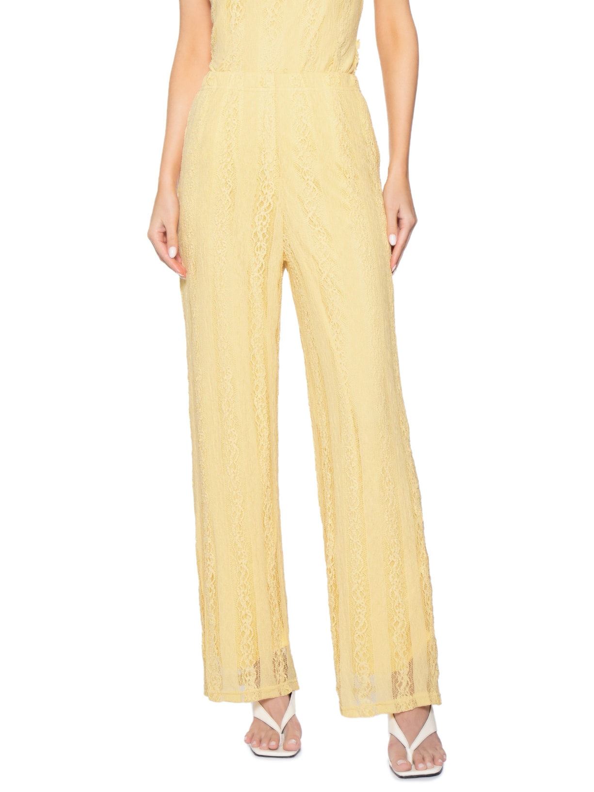 Calça Feminina Pantalona com Renda Amarelo Market 33