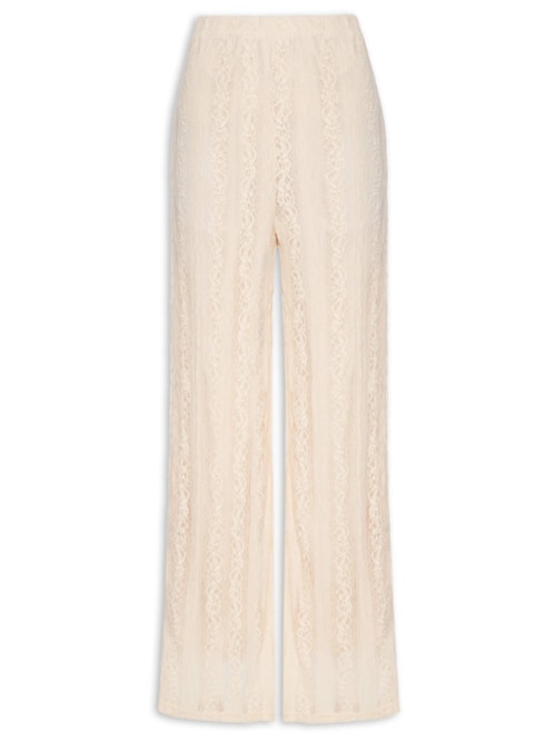 Calça Feminina Pantalona com Renda - Bege