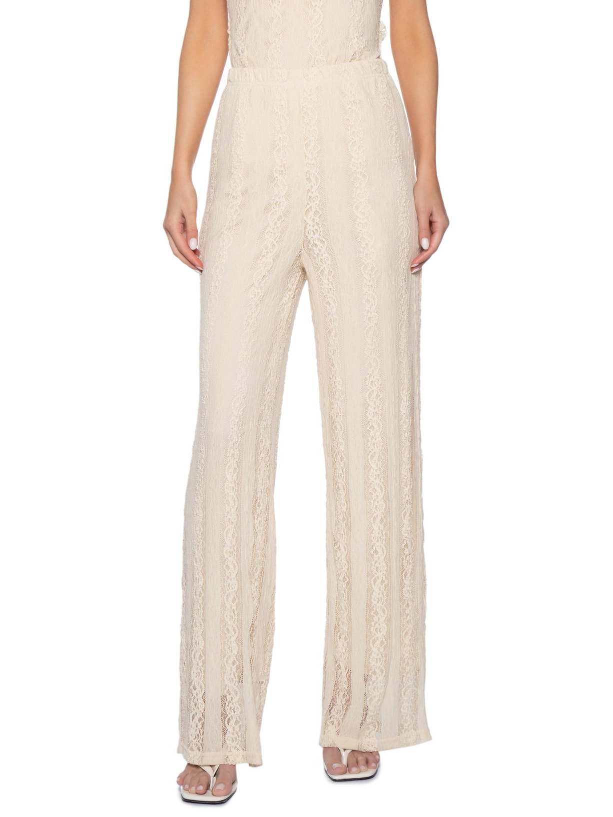 Calça Feminina Pantalona com Renda Bege Market 33