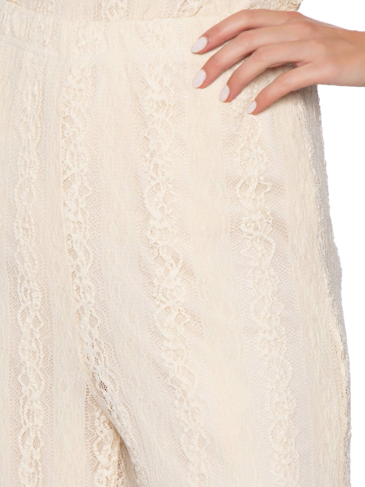Calça Feminina Pantalona com Renda Bege Market 33