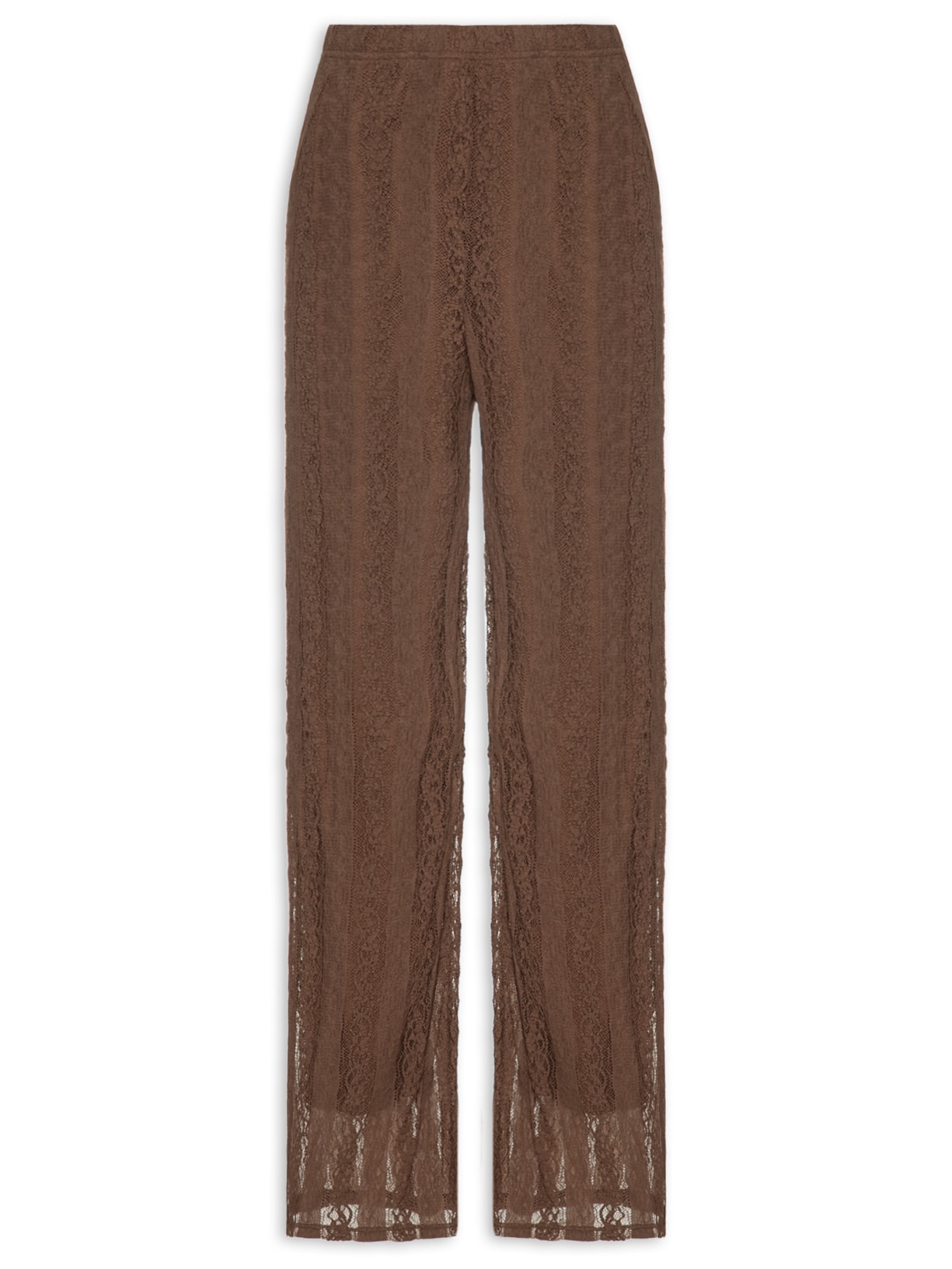 Calça Feminina Pantalona com Renda Marrom Market 33