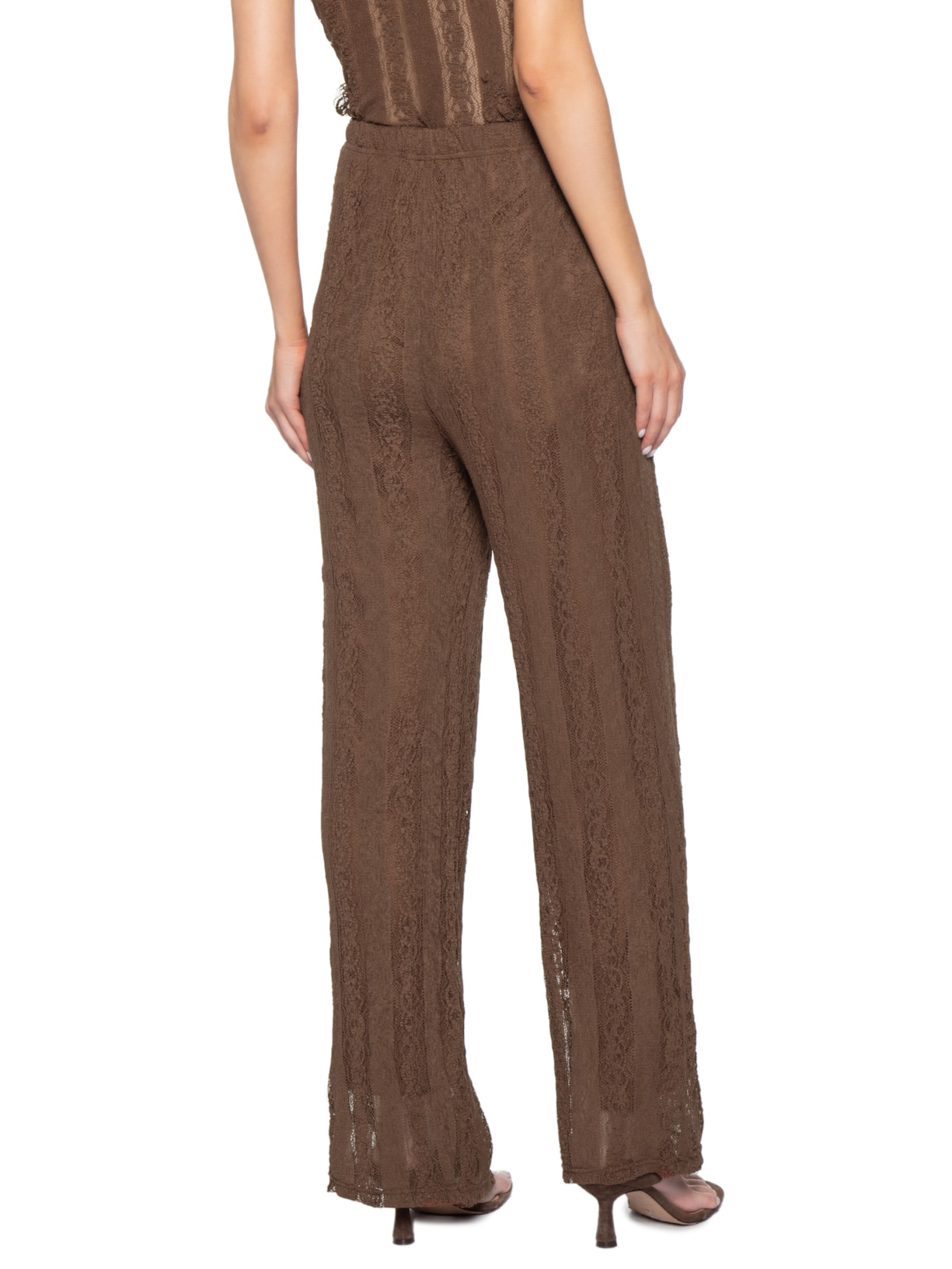 Calça Feminina Pantalona com Renda Marrom Market 33