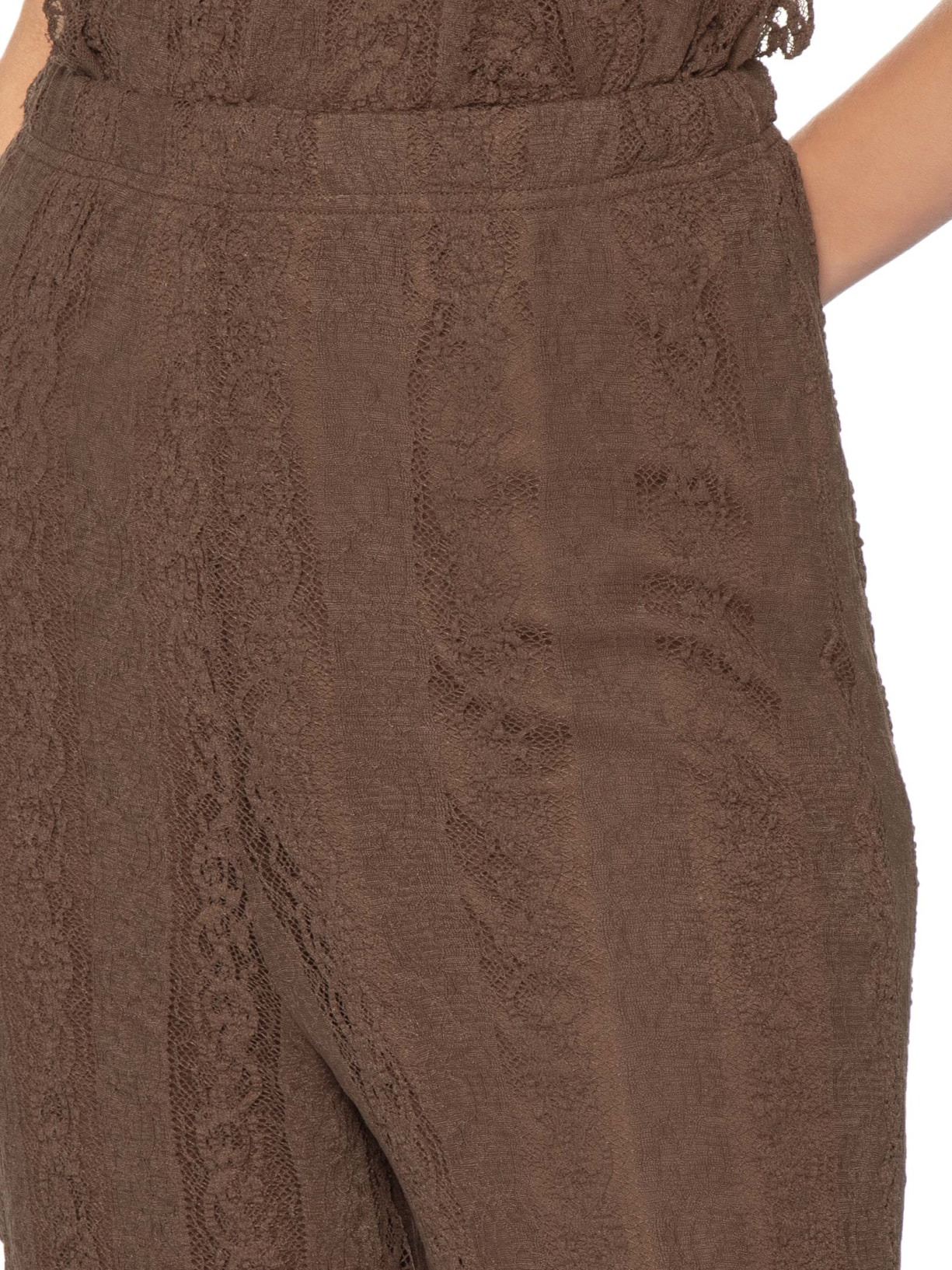 Calça Feminina Pantalona com Renda Marrom Market 33