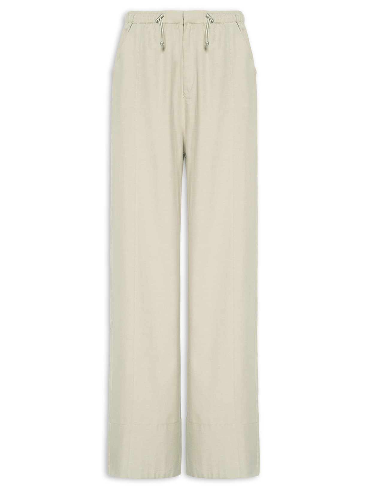 Calça Feminina Pantalona Cós Elástico Bege Basiq