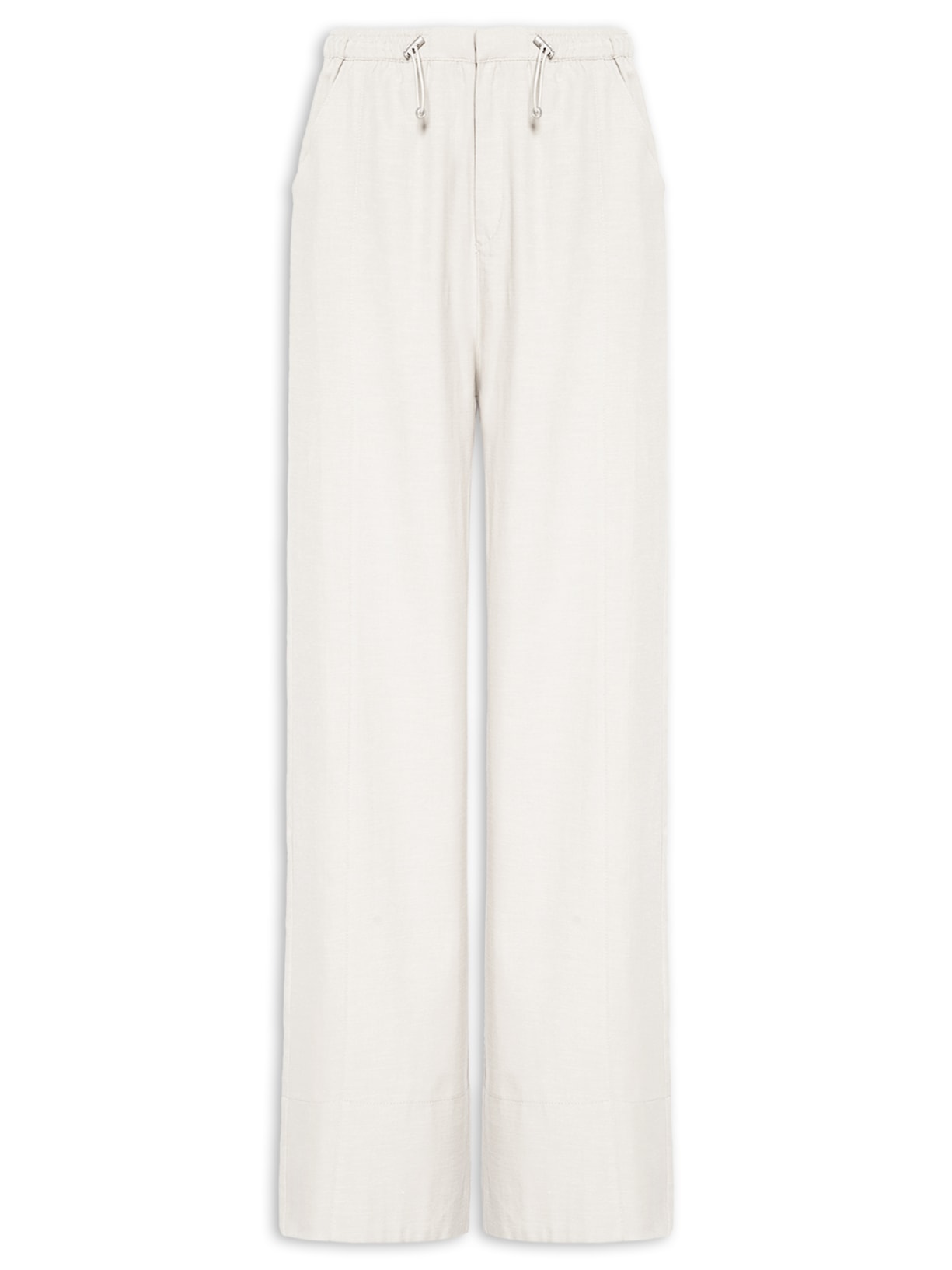 Calça Feminina Pantalona Cós Elástico Branco Basiq