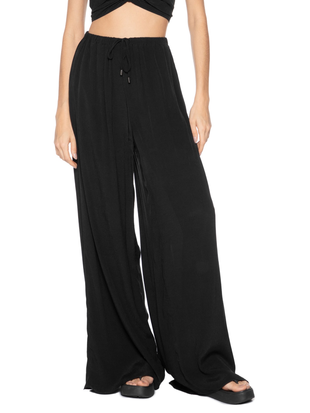 Calça Feminina Pantalona Crepe Preto Animale Jeans