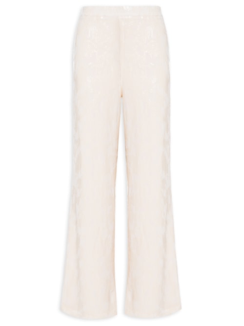 Calça Feminina Pantalona De Paetê - Off White