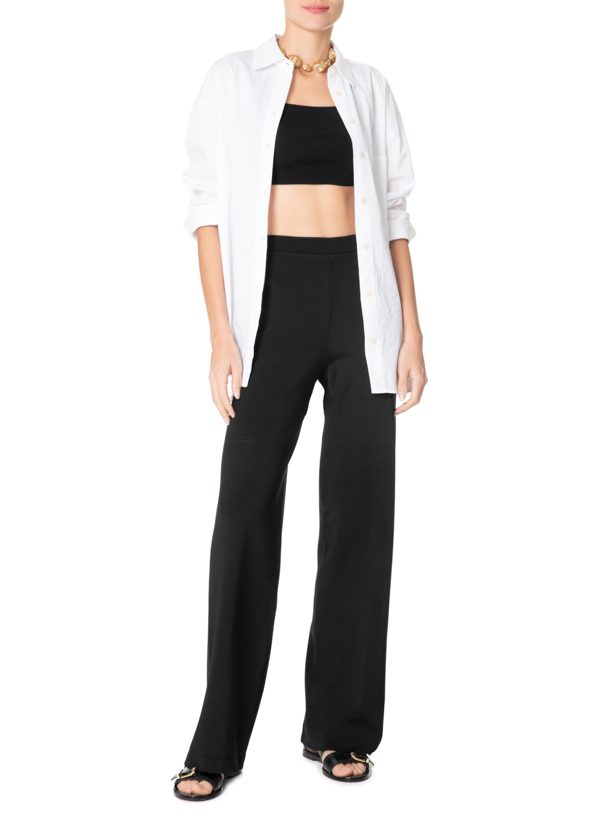Calça Feminina Pantalona De Tricot Preto Animale