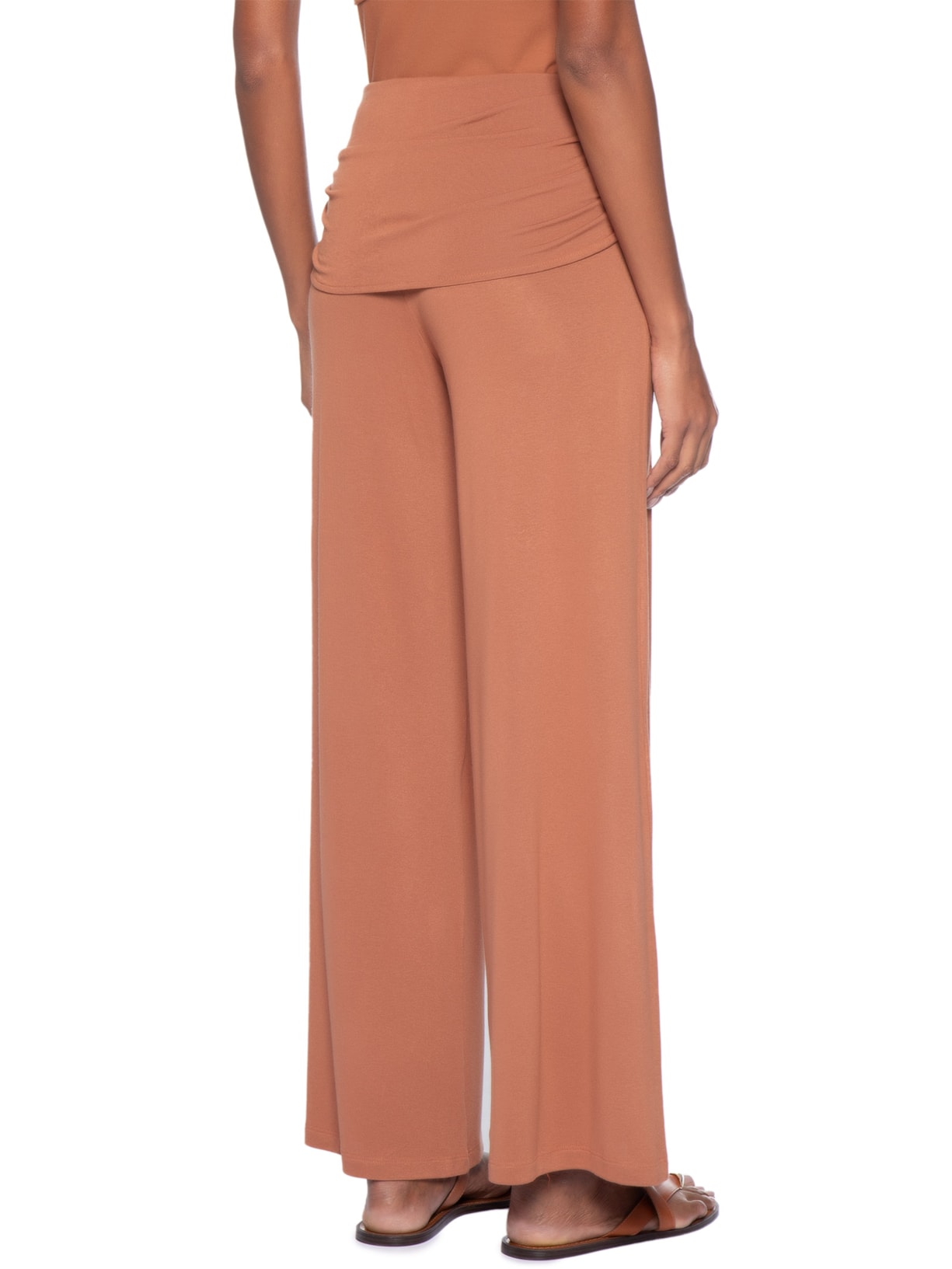 Calça Feminina Pantalona Detalhe Cós Marrom Maria Filó