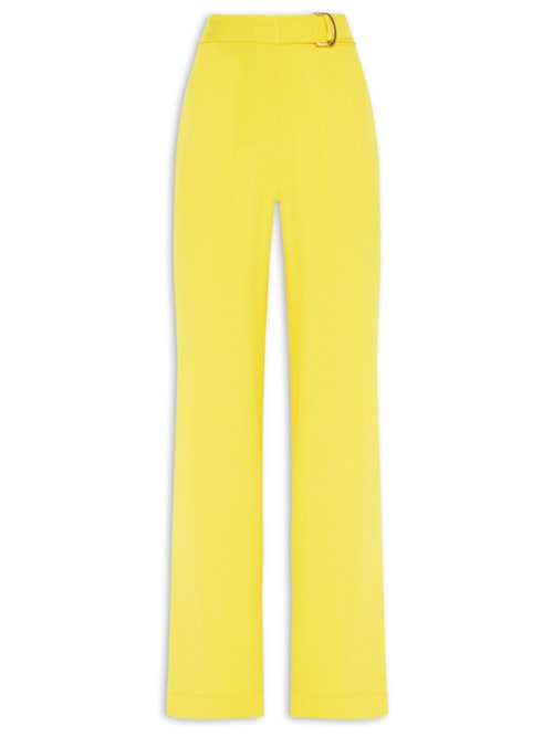 Calça Feminina Pantalona Em Crepe Com Cinto - Amarelo