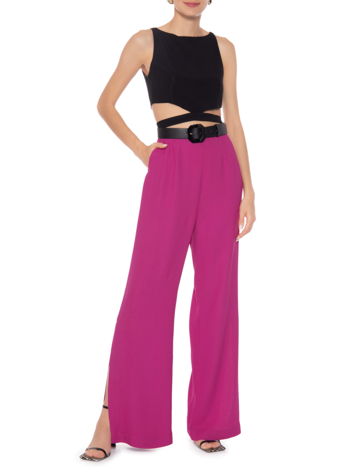 Calça Feminina Pantalona Em Crepe Rosa '2Essential