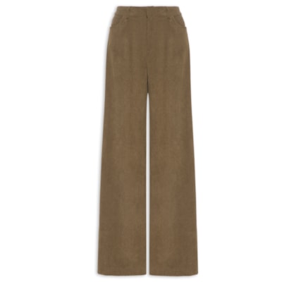 Calça Feminina Pantalona Em Veludo Cotelê - Bege
