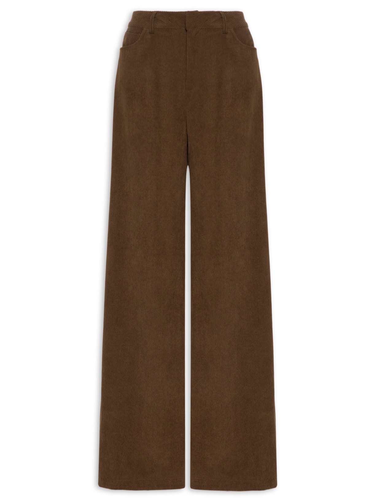 Calça Feminina Pantalona Em Veludo Cotelê Marrom '2Essential