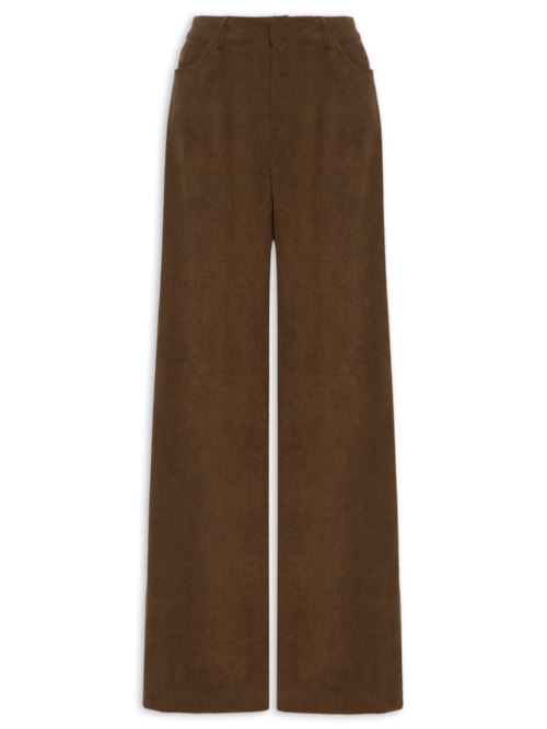 Calça Feminina Pantalona Em Veludo Cotelê - Marrom