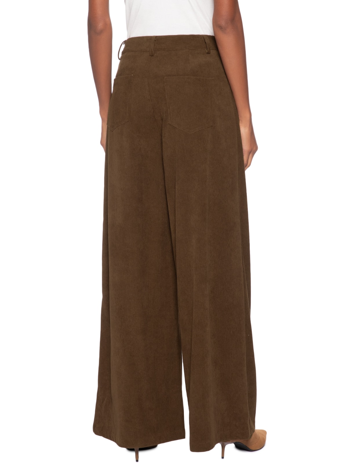 Calça Feminina Pantalona Em Veludo Cotelê Marrom '2Essential