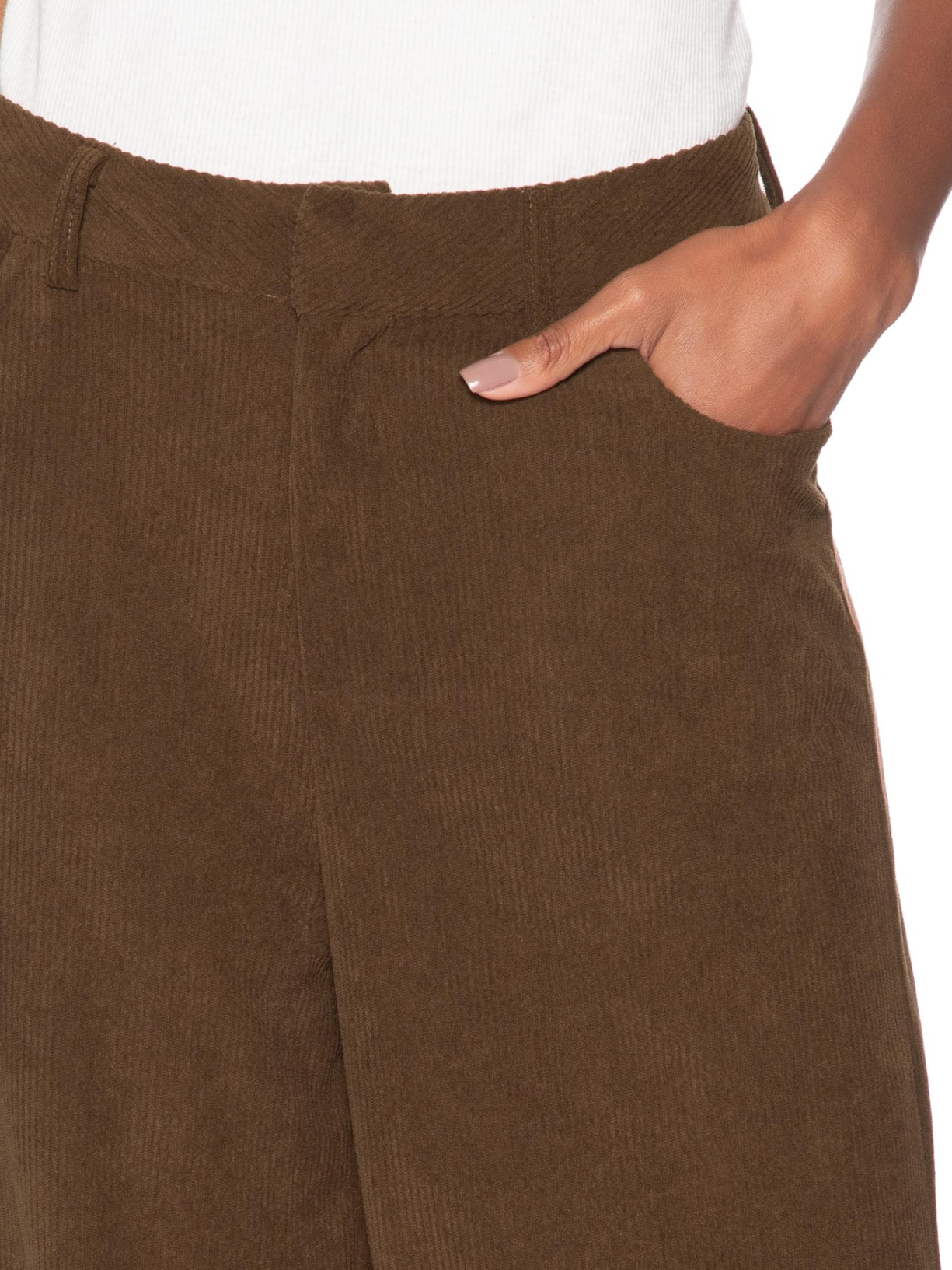 Calça Feminina Pantalona Em Veludo Cotelê Marrom '2Essential
