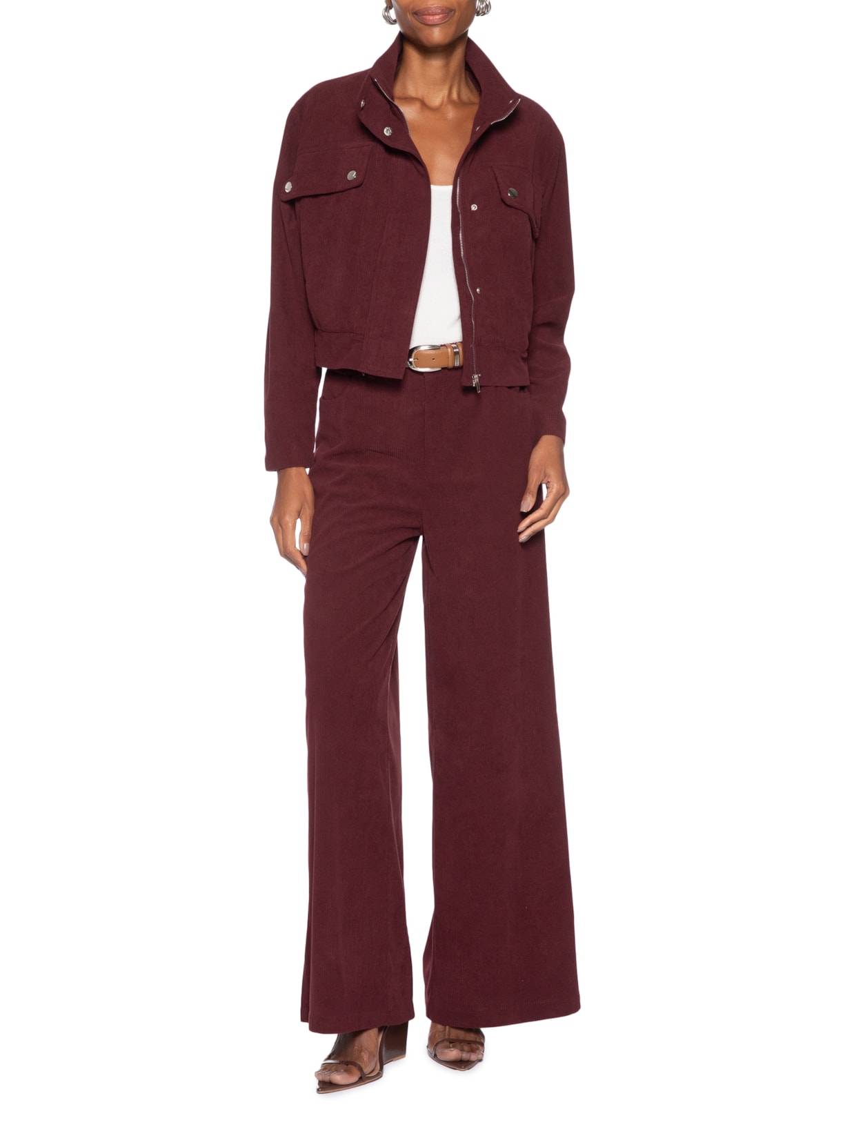 Calça Feminina Pantalona Em Veludo Cotelê Vermelho '2Essential