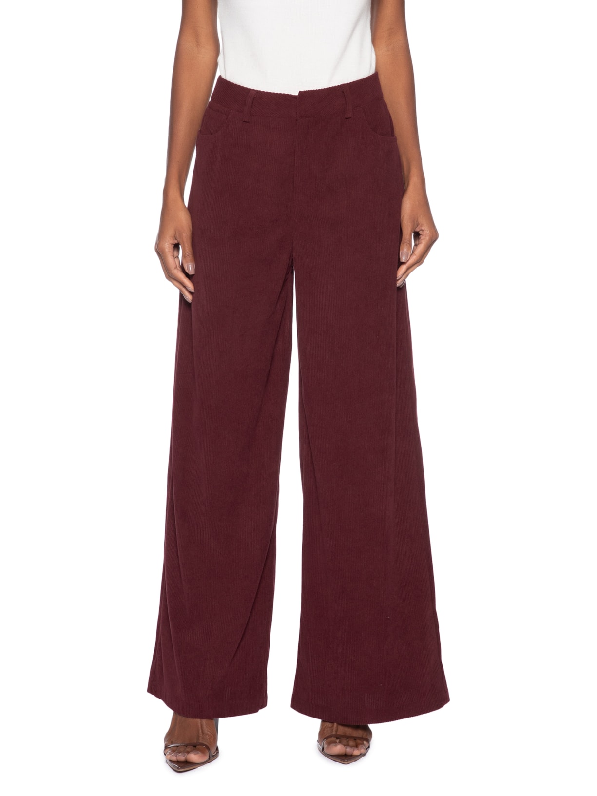 Calça Feminina Pantalona Em Veludo Cotelê - Vermelho by '2ESSENTIAL