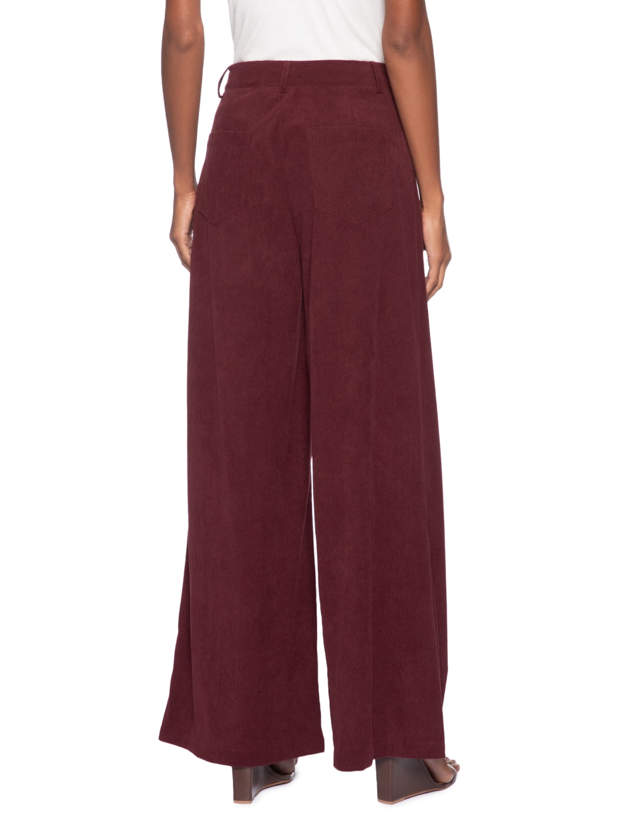 Calça Feminina Pantalona Em Veludo Cotelê Vermelho '2Essential