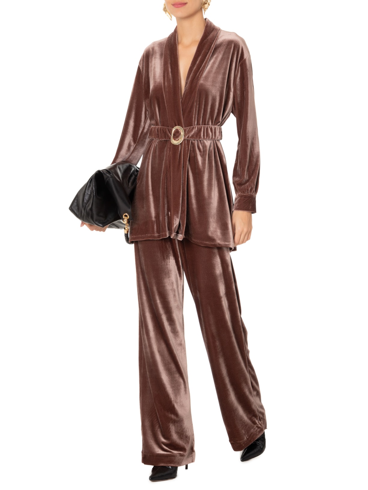 Calça Feminina Pantalona Em Veludo Marrom '2Essential