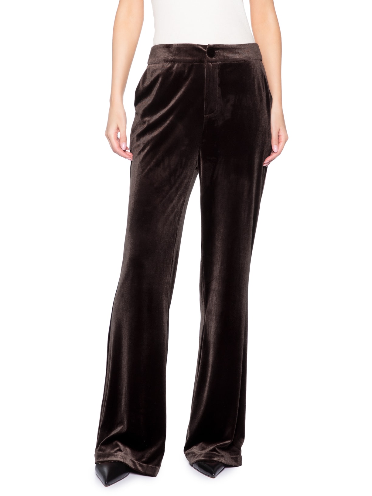 Calça Feminina Pantalona em Veludo Marrom '2Essential