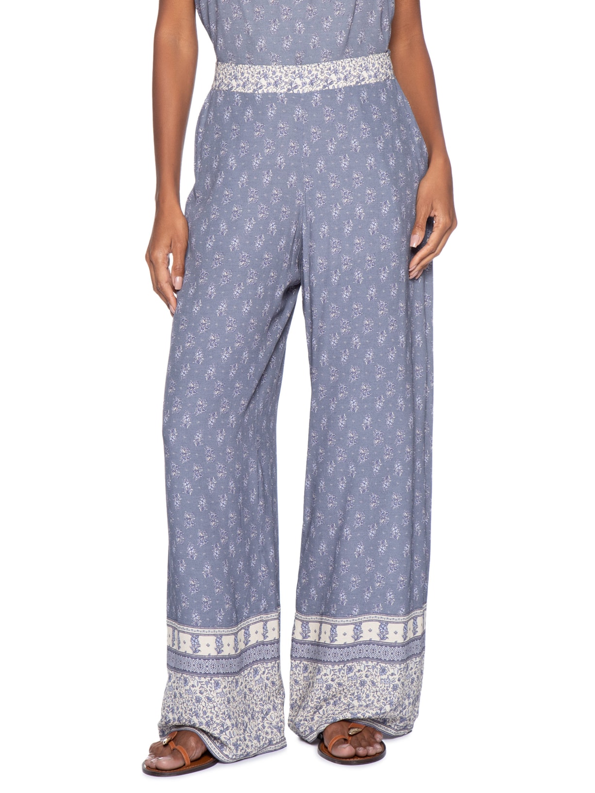 Calça Feminina Pantalona Estampa Chilli C Azul Maria Filó