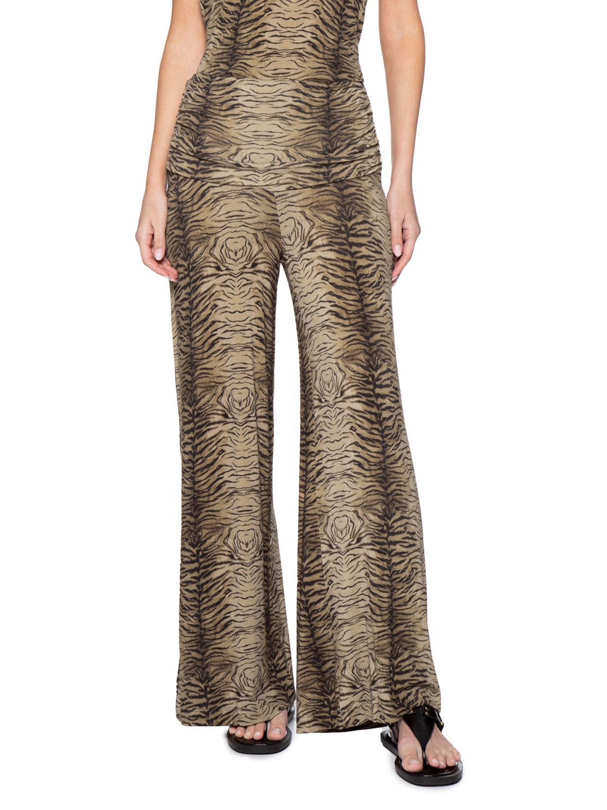 Calça Feminina  Pantalona Estampa Felin – Marrom Maria Filó