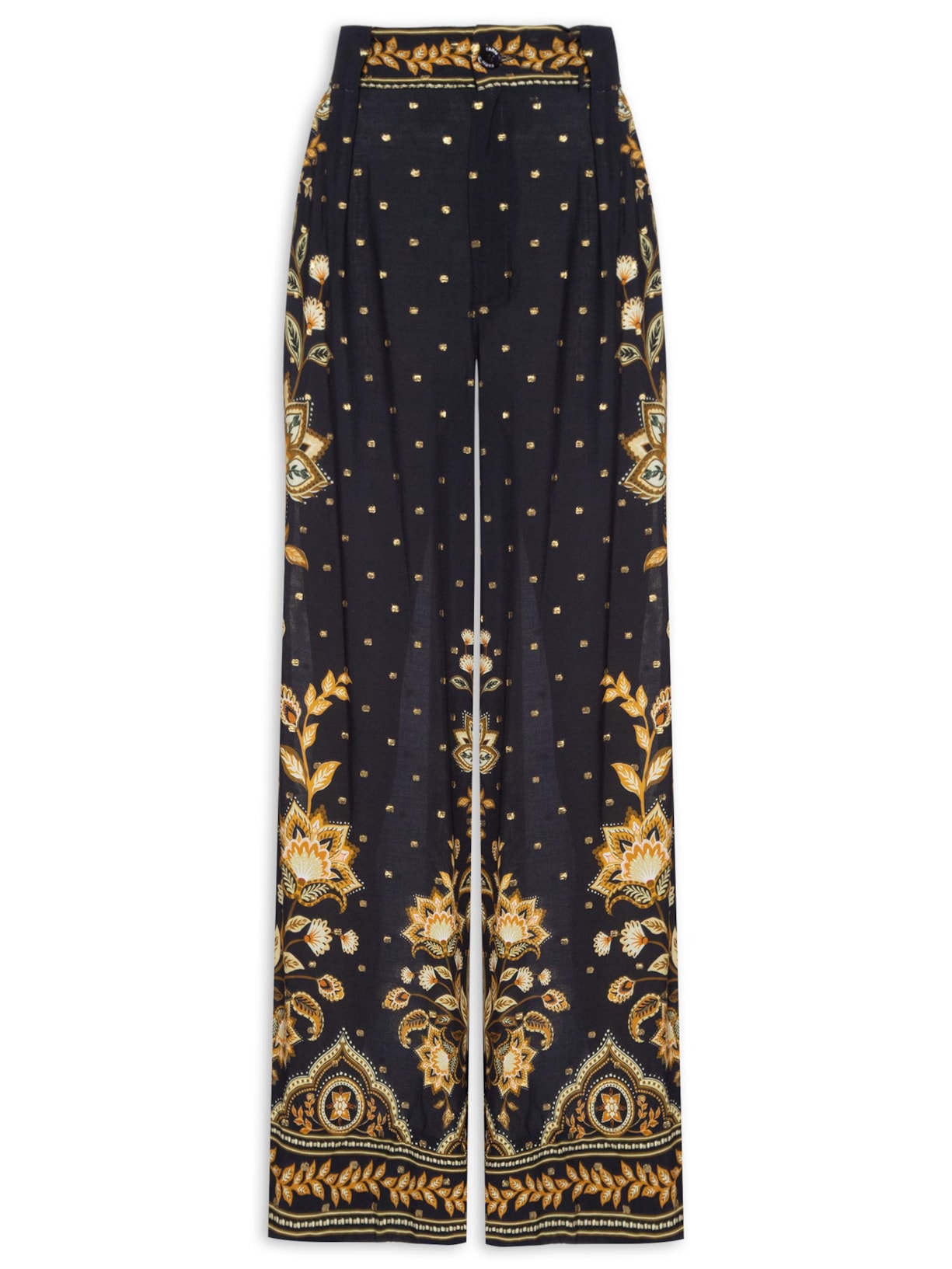 Calça Feminina Pantalona Flora Abacaxi - Preto