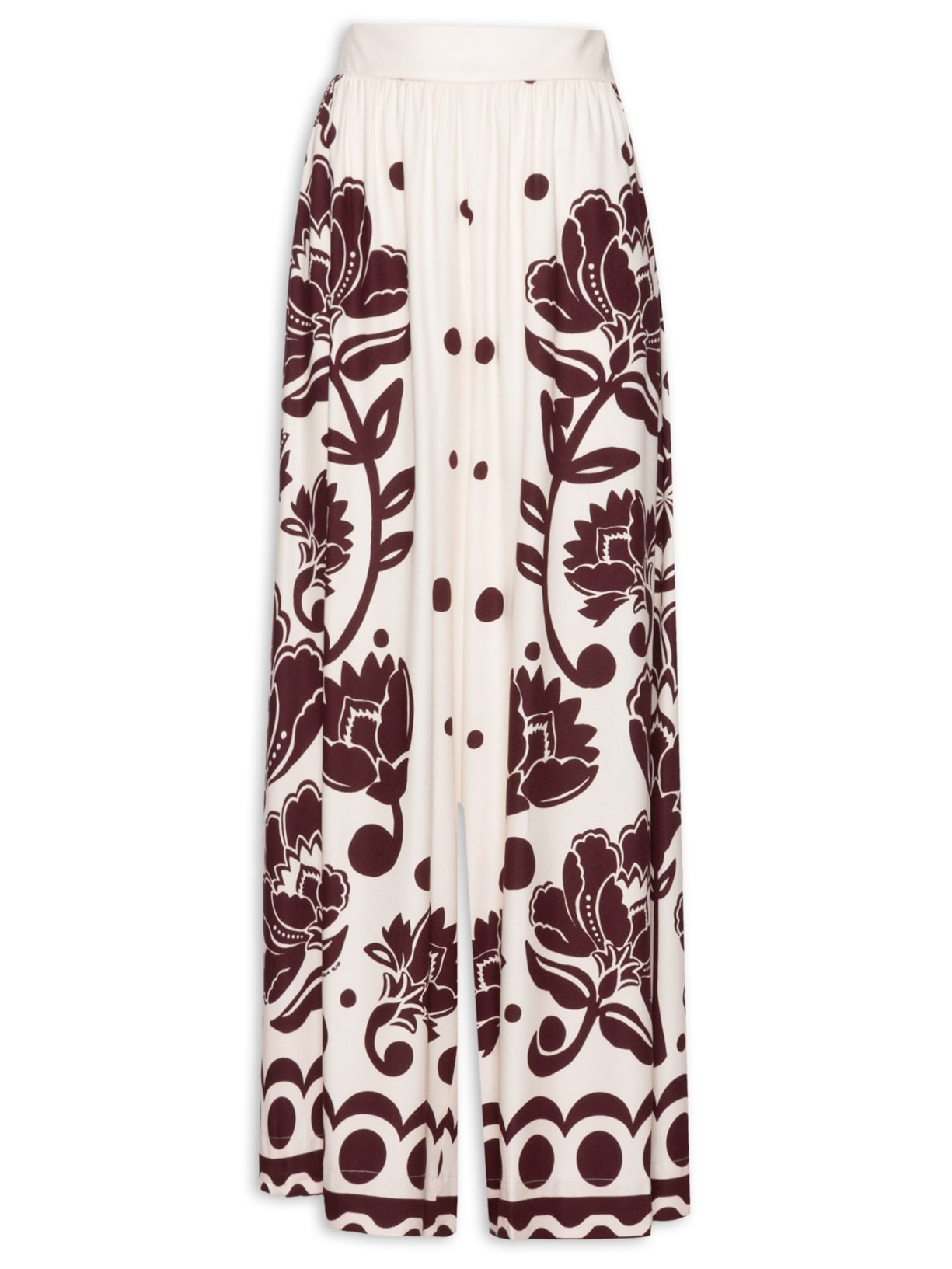 Calça Feminina Pantalona Floral Arabesque - Off White