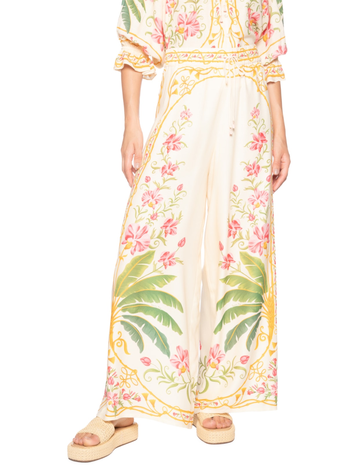 Calça Feminina Pantalona Floral Nusa Off White Farm