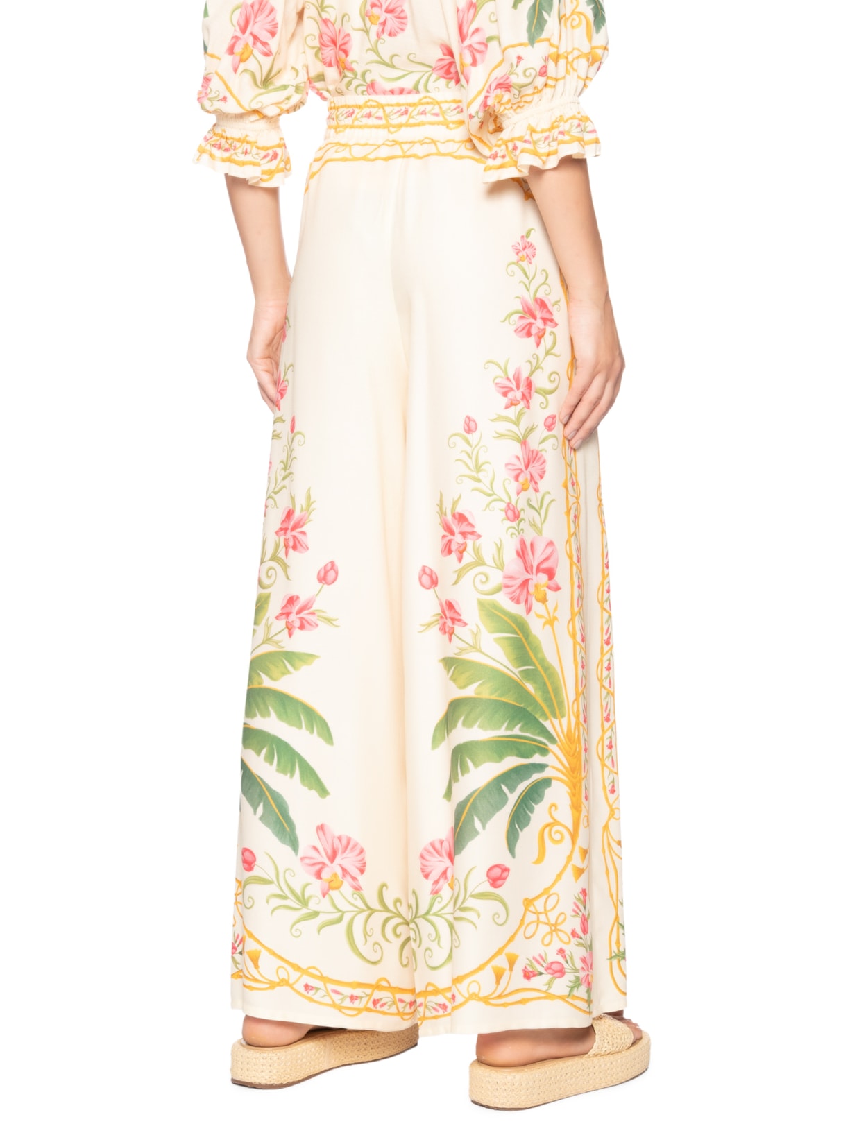 Calça Feminina Pantalona Floral Nusa Off White Farm