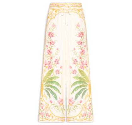 Calça Feminina Pantalona Floral Nusa - Off White