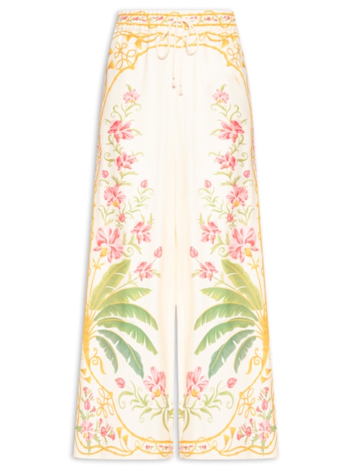 Calça Feminina Pantalona Floral Nusa - Off White