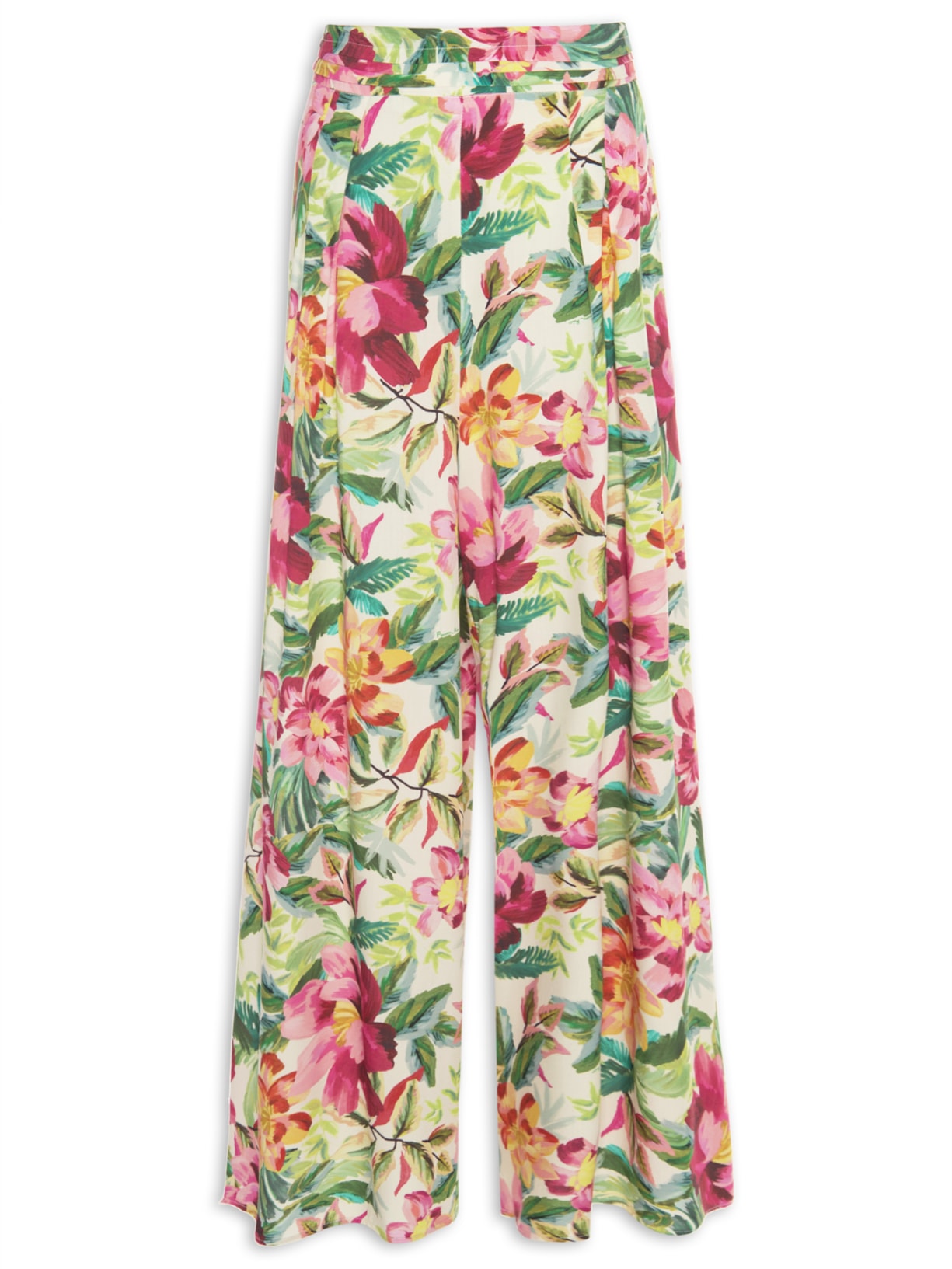 Calça Feminina Pantalona Floral Pintado - Rosa