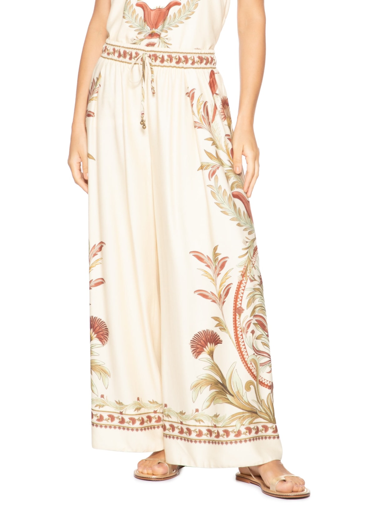 Calça Feminina Pantalona Jardim Louise Bege Farm