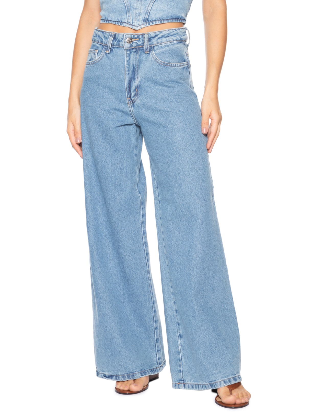 Calça Feminina Pantalona Jeans Azul Market 33