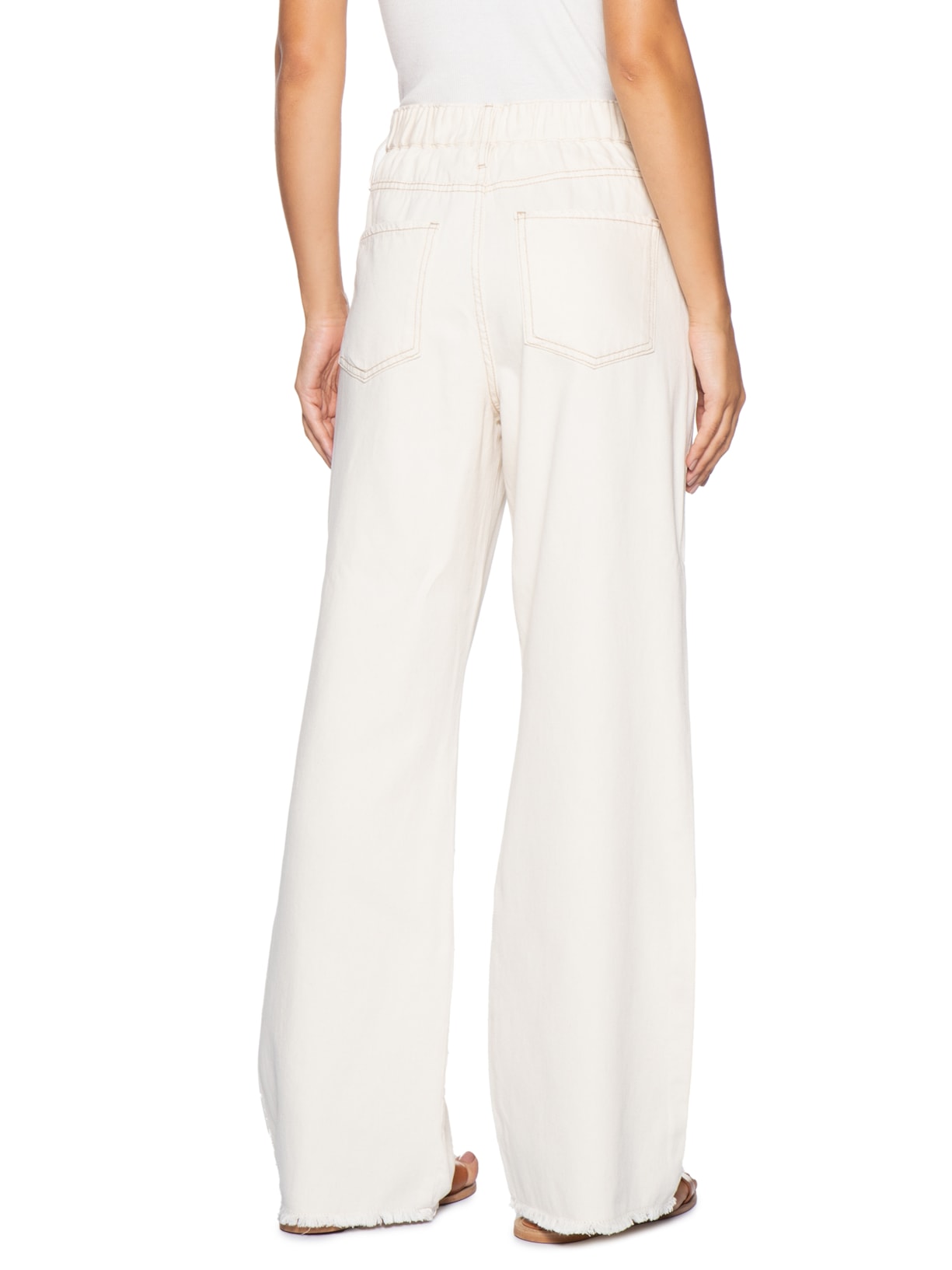 Calça Feminina Pantalona Jeans Off White Basiq