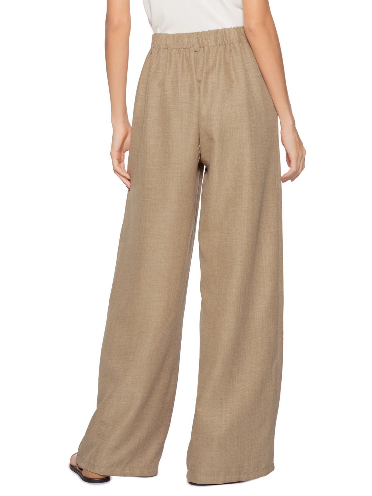 Calça Feminina Pantalona Larga Bege Basiq