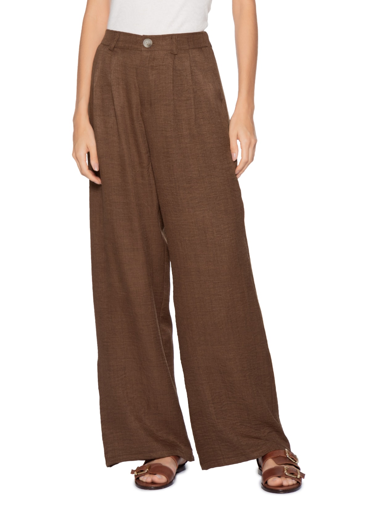 Calça Feminina Pantalona Larga Marrom Basiq