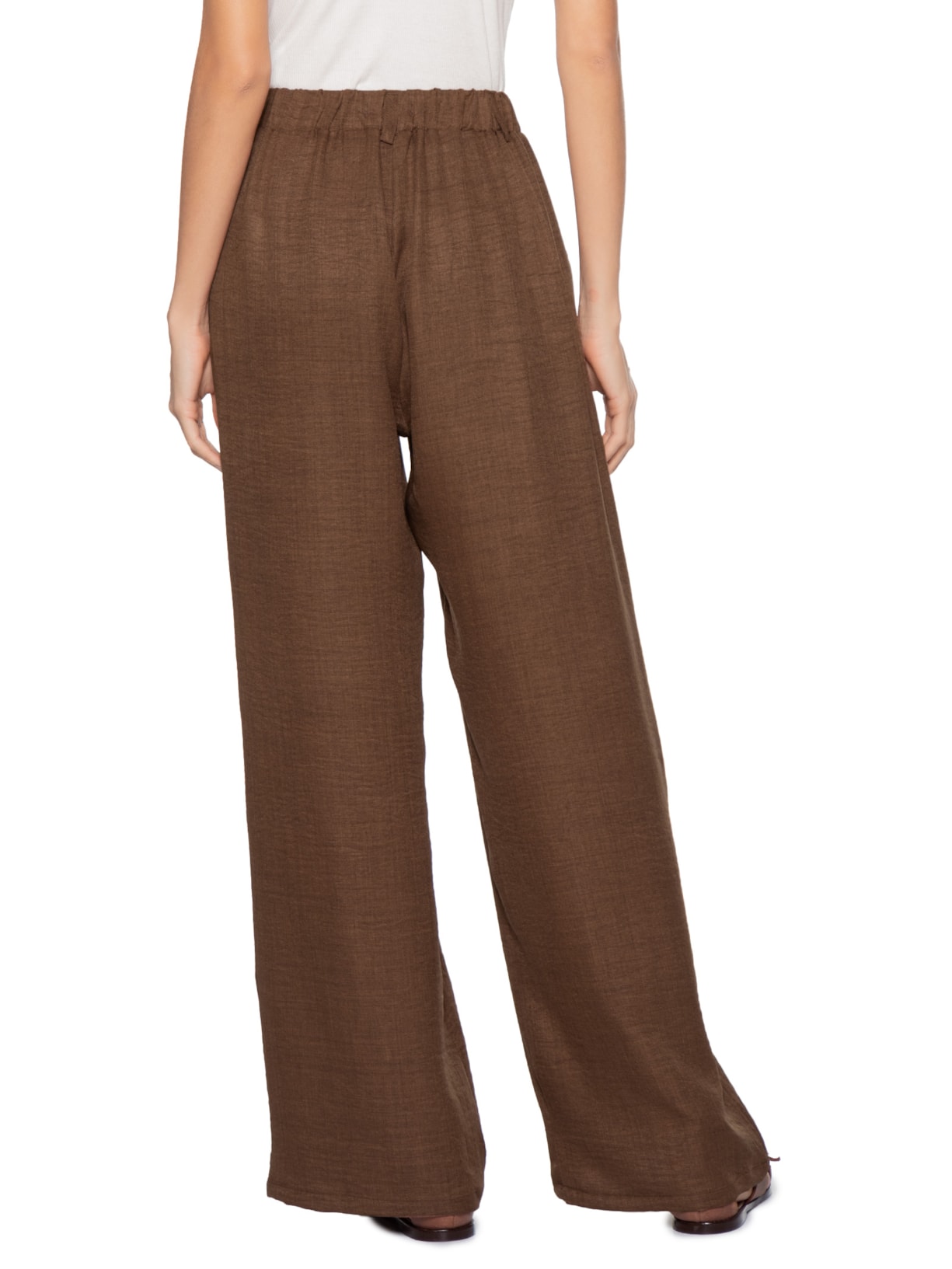 Calça Feminina Pantalona Larga Marrom Basiq