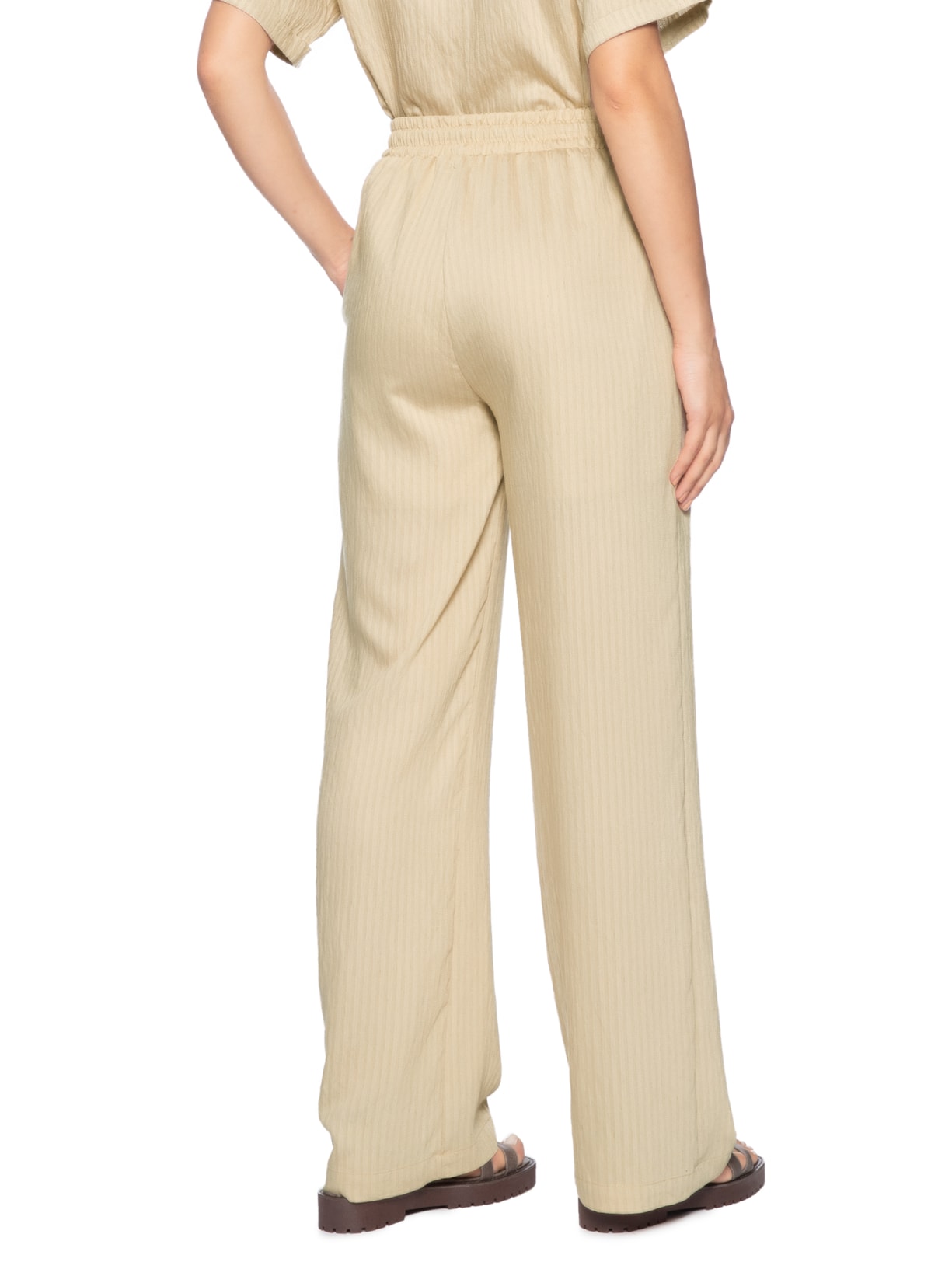 Calça Feminina Pantalona Leve Bege Basiq