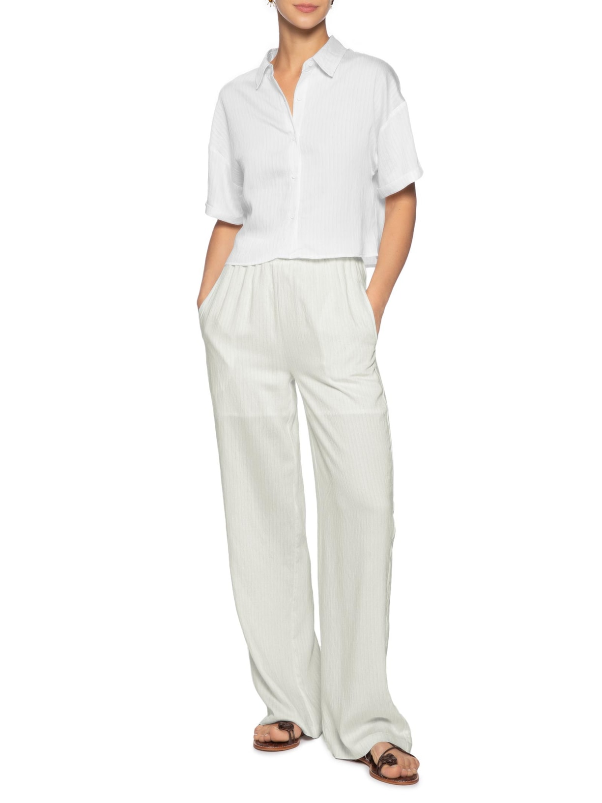 Calça Feminina Pantalona Leve Branco Basiq