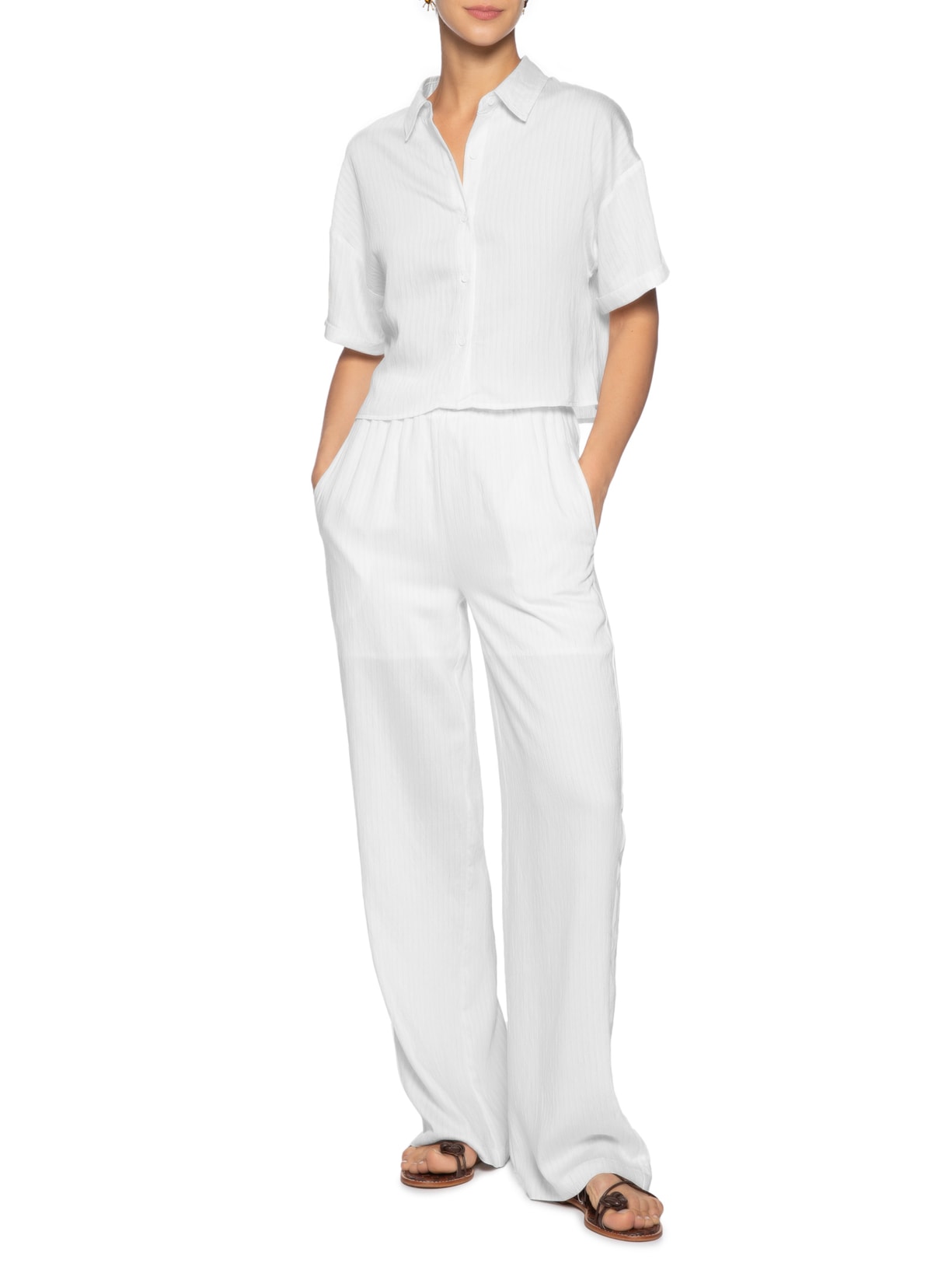 Calça Feminina Pantalona Leve Branco Basiq