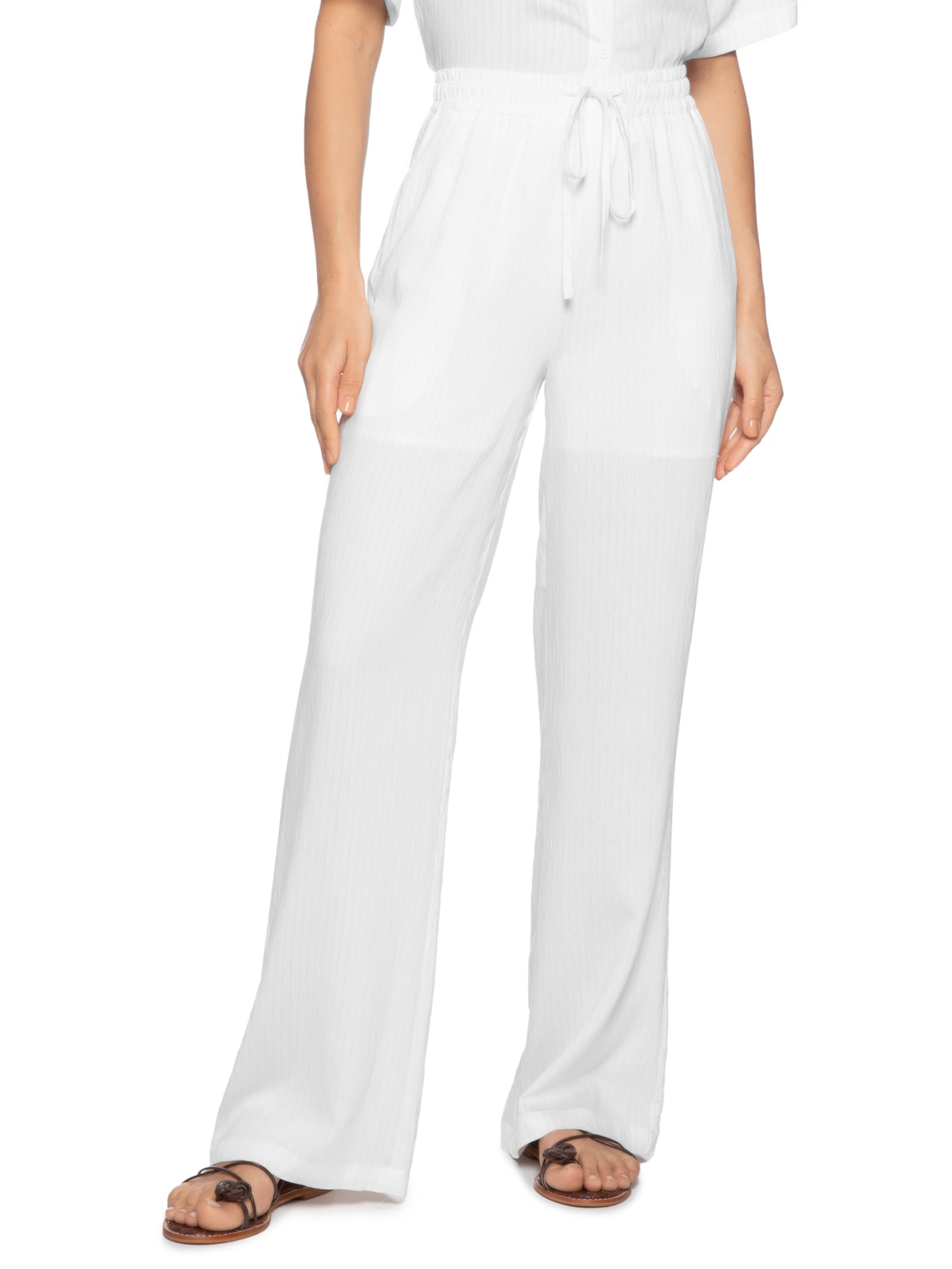 Calça Feminina Pantalona Leve Branco Basiq