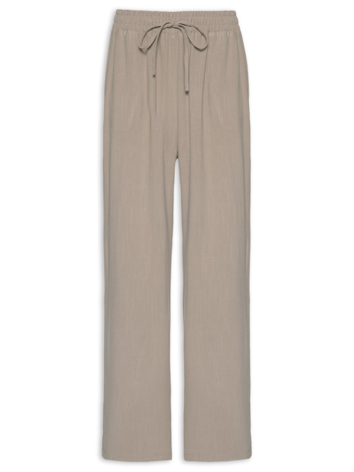 Calça Feminina Pantalona Linho Com Cordão Bege Basiq