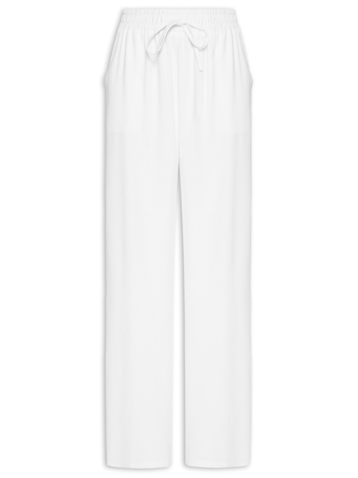Calça Feminina Pantalona Linho Com Cordão Branco Basiq