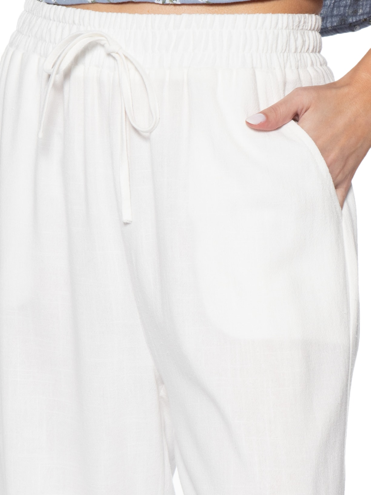Calça Feminina Pantalona Linho Com Cordão Branco Basiq